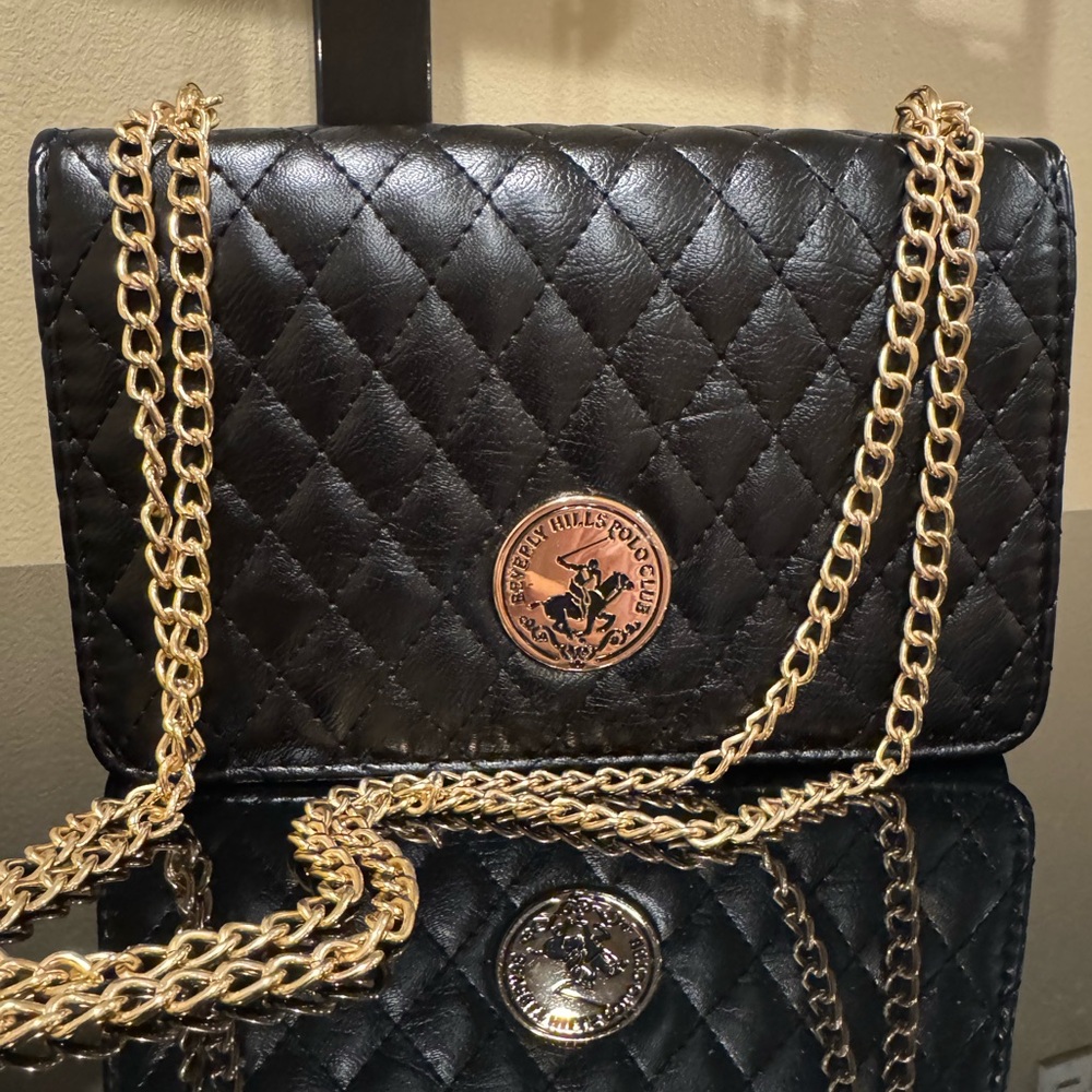 Beverly Hills Polo Club Black Quilted bag with Gold Chain